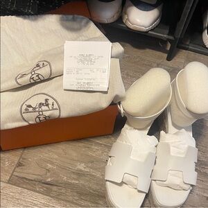 Hermes H White espadrille shoes